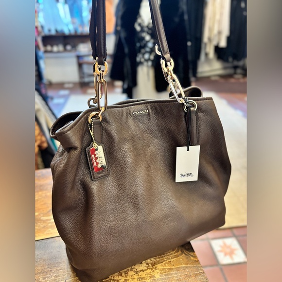 Coach Handbags - Coach Madison Leather Tote Chocolate Taupe Brown Purple Lining